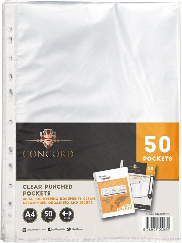 Concord Punched Pockets by Pukka A4 Clear Pack 50's