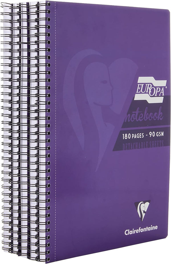 Clairefontaine Europa A4 Wirebound Card Cover Notebook Ruled 180 Pages Purple (Pack 5) - 5803Z