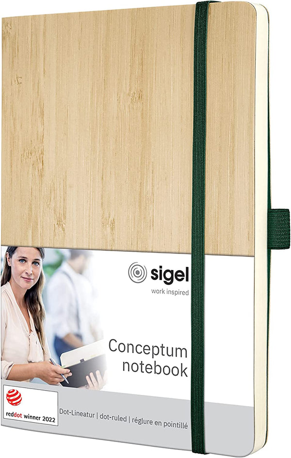 SIGEL CO671 Premium Notebook dotted, A5, real bamboo softcover, beige - Conceptum