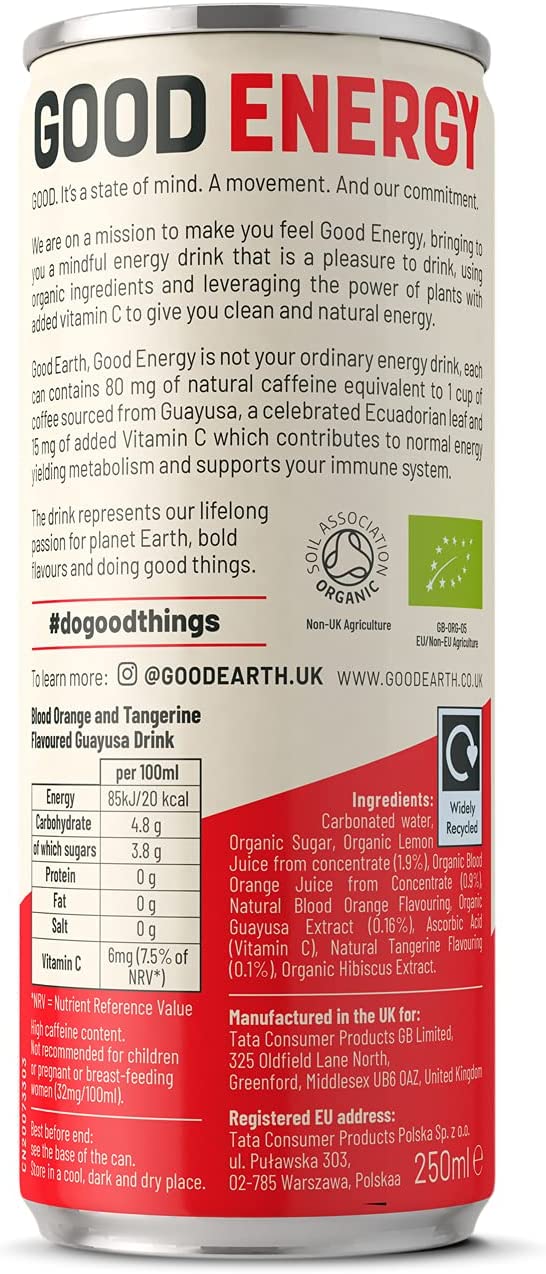Good Earth Tea Co. Orange and Tangerine Good Energy Drink, 12 Cans of 250 ml Orange & Tangerine - ONE CLICK SUPPLIES