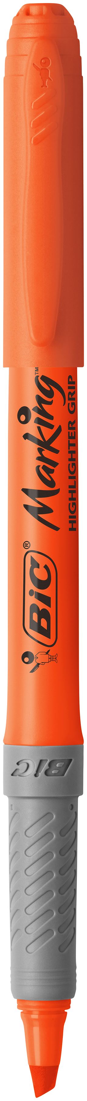 Bic Grip Highlighter Pen Chisel Tip 1.6-3.3mm Line Orange (Pack 12) - 811933 - ONE CLICK SUPPLIES