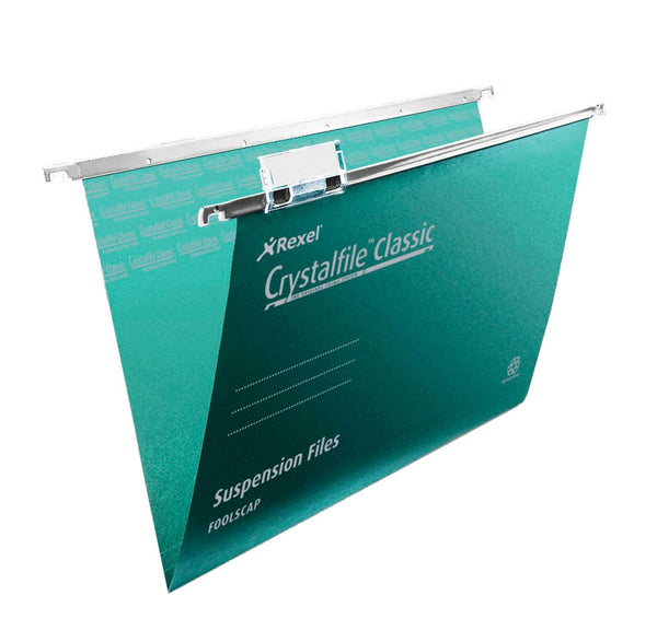 Rexel Crystalfile Classic Foolscap Suspension File Manilla 15mm V Base Green (Pack 50) 78046 - ONE CLICK SUPPLIES