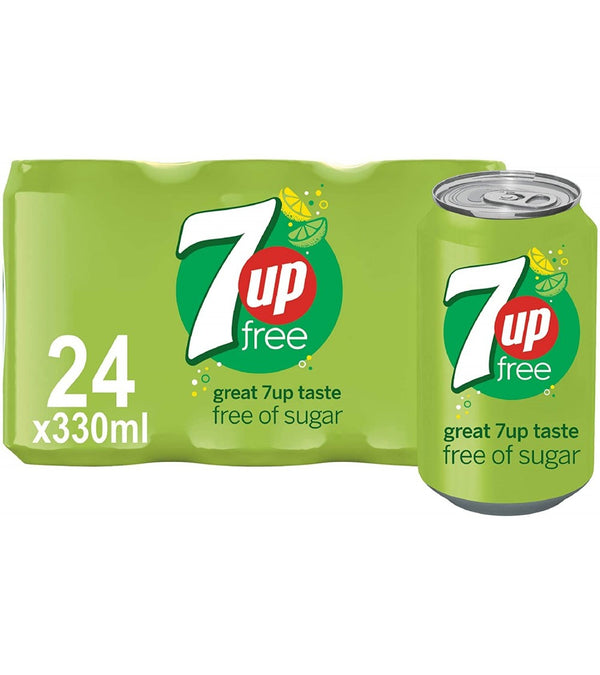 7 Up Free Lemon and Lime Carbonated Canned Soft Drink 330ml (Pack of 24)