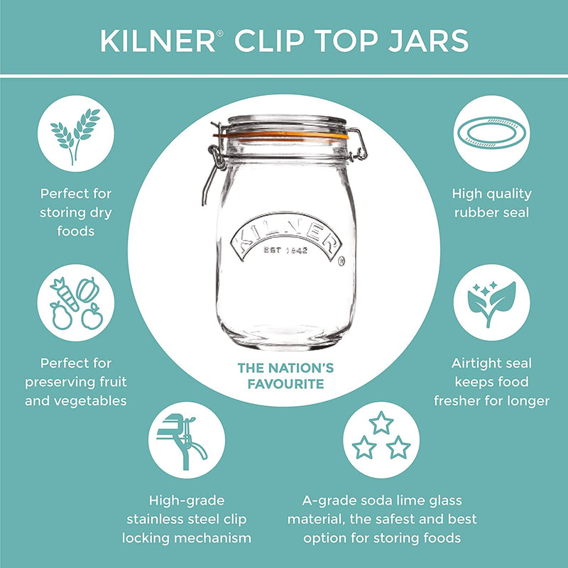 Kilner 2 Litre Square Glass Clip Top Preservation Storage Jar. - ONE CLICK SUPPLIES