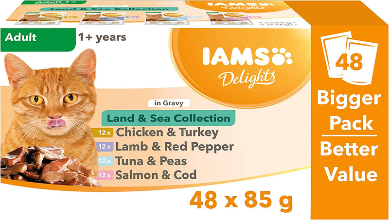 IAMS Delights Adult Cat Land & Sea Collection in Gravy 48x85g - ONE CLICK SUPPLIES