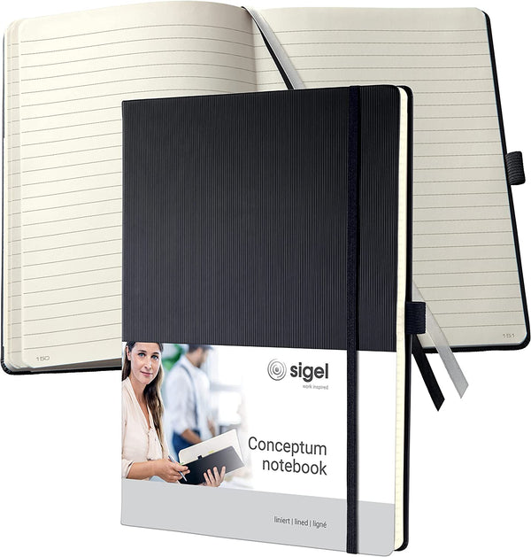 Sigel Conceptum Notebook Hard Cover 80gsm Ruled and Numbered 194pp PEFC A4 Black CO112 449645 - ONE CLICK SUPPLIES