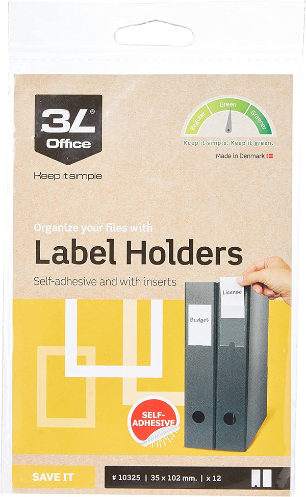 3L Office  (35mm x 102mm) Label Holders (Clear) Pack of 12 - ONE CLICK SUPPLIES