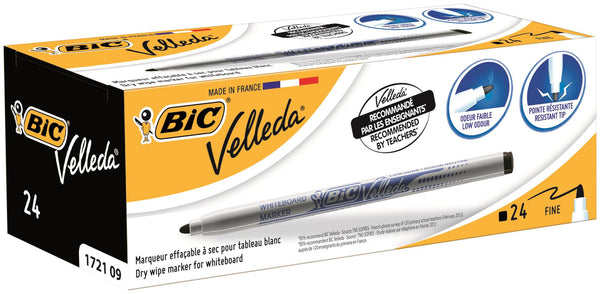 Bic Velleda 1721 Whiteboard Marker Bullet Tip 1.5mm Line Black (Pack 24) - 841842 - ONE CLICK SUPPLIES
