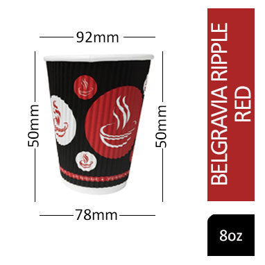 Belgravia 8oz Red & Black Single Walled Paper Cups 1000s - ONE CLICK SUPPLIES