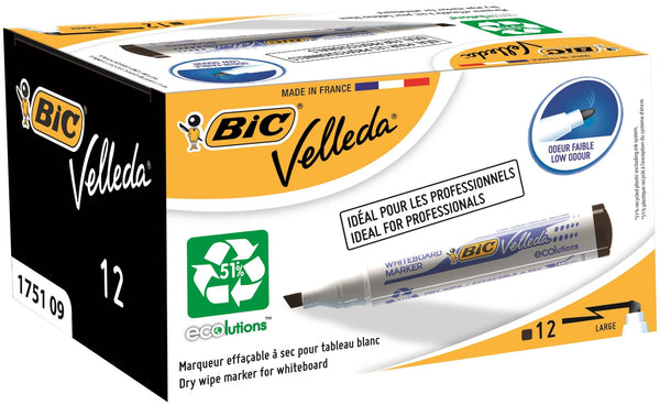 Bic Velleda 1751 Whiteboard Marker Chisel Tip 3.7-5.5mm Line Black (Pack 12) - 904946 - ONE CLICK SUPPLIES