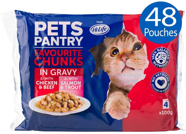 Hilife Pets Pantry Cat Food Favourite Chunks in Gravy, 48 x 100g Pouches - ONE CLICK SUPPLIES
