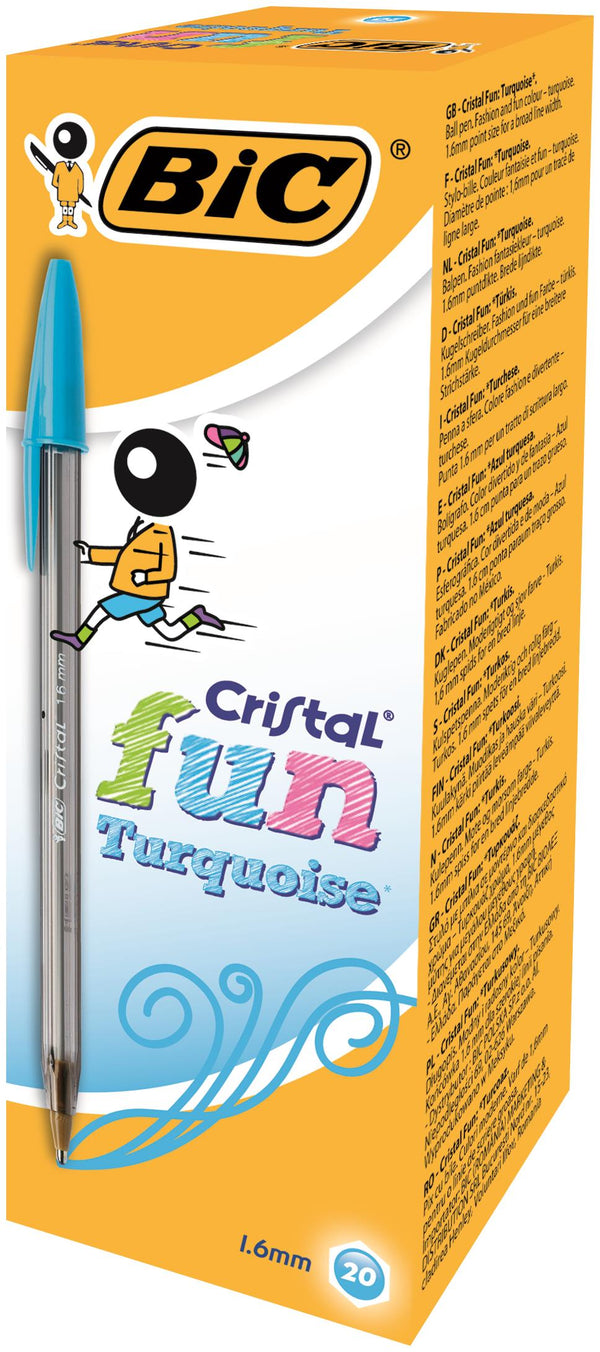 Bic Cristal FUN Turquiose 1.6mm Ballpoint Pen (Pack 20) 929074 - ONE CLICK SUPPLIES
