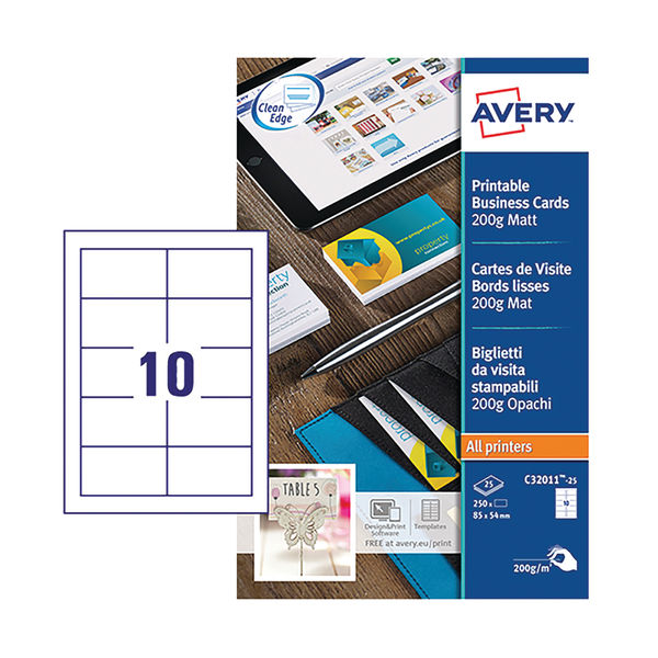 Avery (210 x 60mm) Printable Business Tent Cards 190gsm (White) Pack of 20 Cards L4796 - ONE CLICK SUPPLIES
