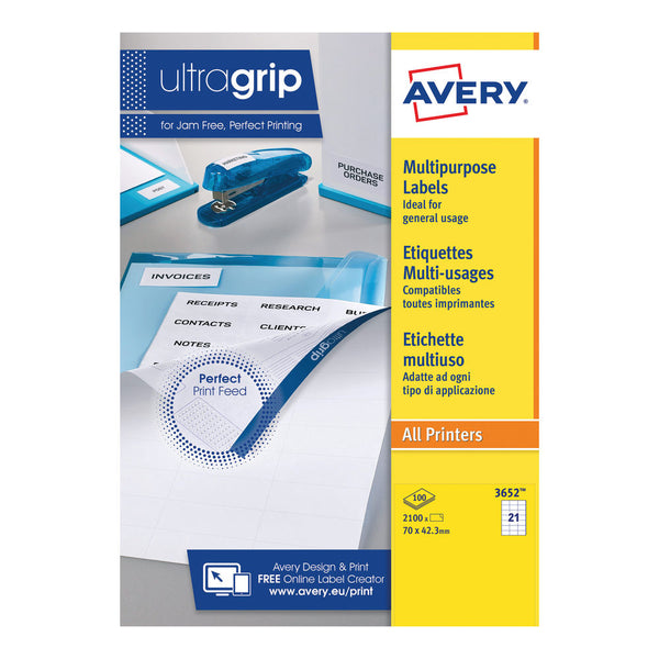 Avery Ultragrip Multi Labels 70 x 42.3mm 21 Per Sheet White (Pack of 2100) 3652 - ONE CLICK SUPPLIES