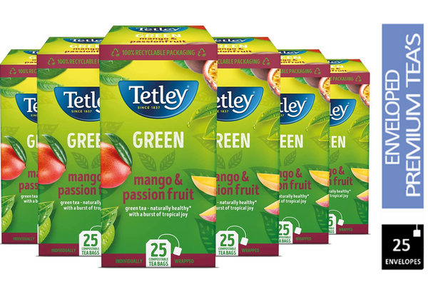 Tetley Green Tea Mango & Passion Fruit Enveloped 25's - ONE CLICK SUPPLIES