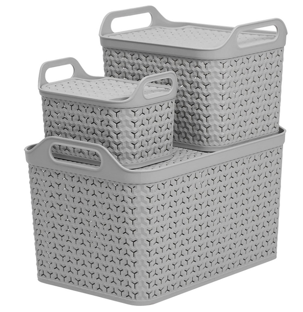 Strata Cool Grey 3-Pack Set  Handy Basket With Lid S/M/L - ONE CLICK SUPPLIES