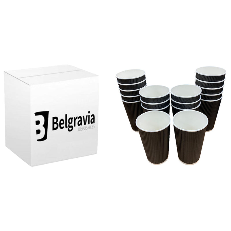 Belgravia 16oz Triple Walled Paper Black Ripple Cups - ONE CLICK SUPPLIES
