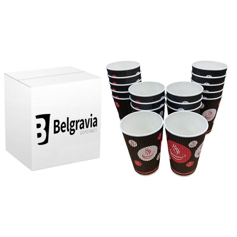 NEW Belgravia 16oz Triple Walled Paper Red & Black Ripple Cups 25s - ONE CLICK SUPPLIES