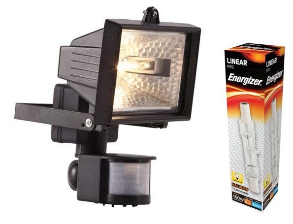 Powermaster 150W Eco Halogen PIR Black Floodlight {Bulb Included, Not part of the Pack} - ONE CLICK SUPPLIES