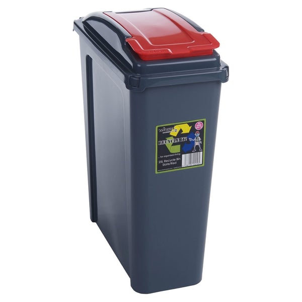Wham Recycle It Red Slimline Bin & Lid 25 Litre - ONE CLICK SUPPLIES