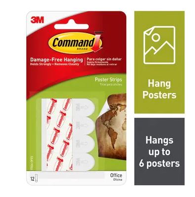 3M Command Adhesive Poster Strips Small (Pack of 12) 17024 - ONE CLICK SUPPLIES