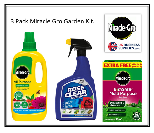 Miracle-Gro Garden Maintenance 3-Pack Offer, Lawn Seed,Plant Food & Bug Spray - ONE CLICK SUPPLIES