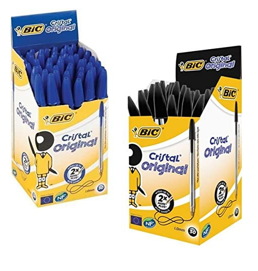 Bic Cristal medium Point Pens x 100 { 50 Black/50 Blue} - ONE CLICK SUPPLIES