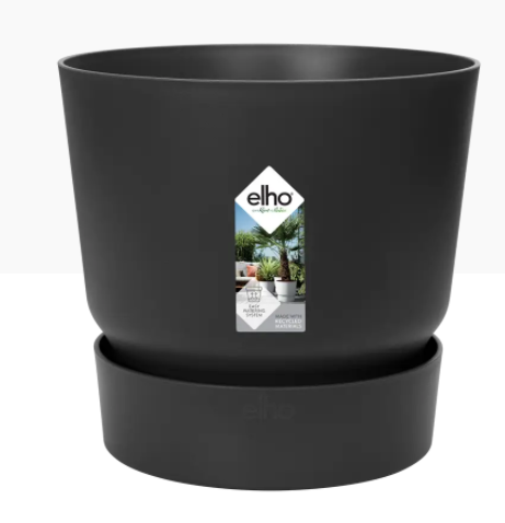Elho Greenville Round Pot & Base LIVING BLACK 16cm - ONE CLICK SUPPLIES