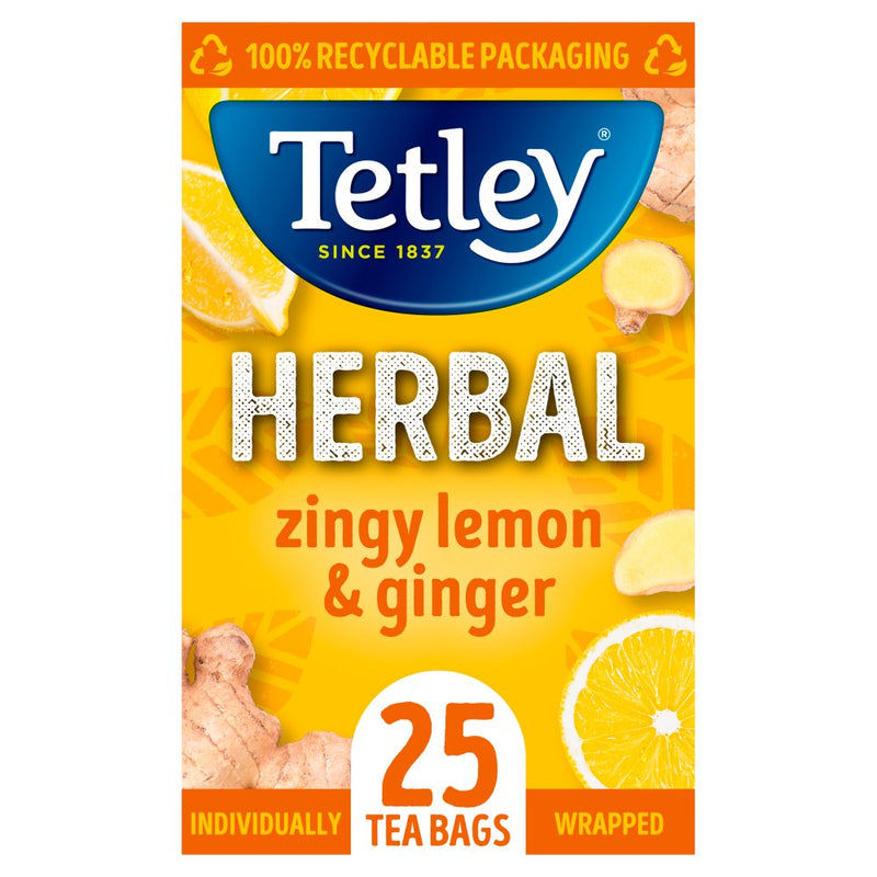 Tetley Herbal Zingy Lemon & Ginger Compostable, Wrapped Tea Bags x 25's - ONE CLICK SUPPLIES