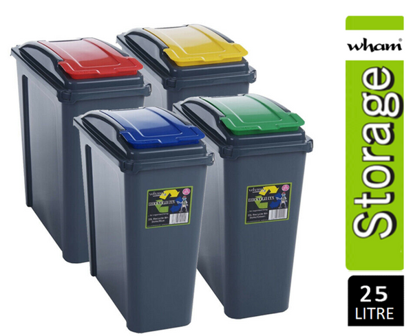 Wham Recycle It Slimline Bin Multi-purpose 4 x 25L Mixed Colours - ONE CLICK SUPPLIES