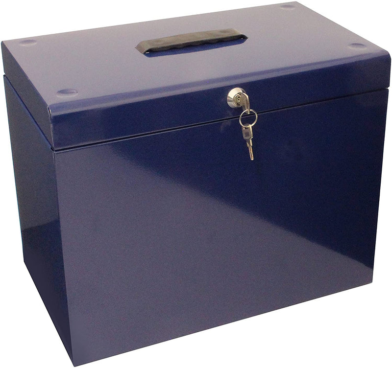 Cathedral Metal File Box Home Office Foolscap Blue HOBL - ONE CLICK SUPPLIES