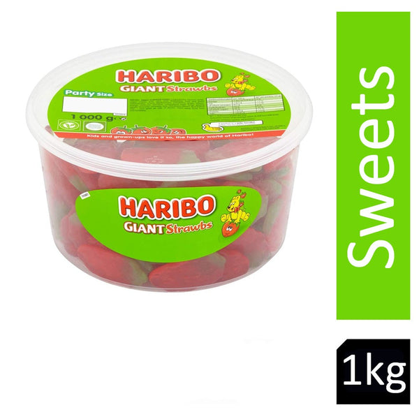 Haribo Giant Strawberries 1kg Drum - ONE CLICK SUPPLIES