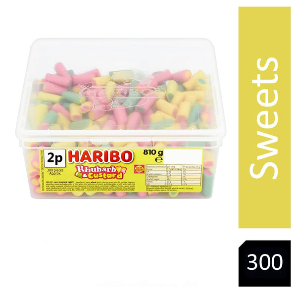 Haribo Rhubarb & Custard Sweets Tub 300's - ONE CLICK SUPPLIES