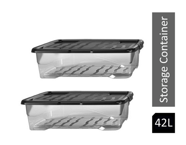 Strata Curve Clear Plastic Storage Box U/Bed 42 Litre (Black Lid)