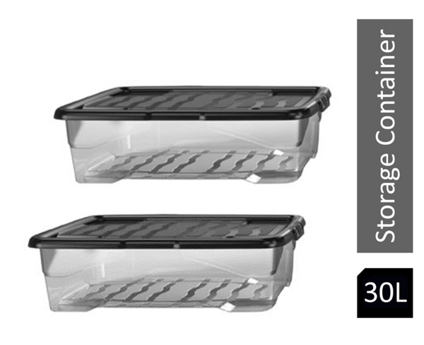 Strata Curve Clear Plastic Storage Box U/Bed 30 Litre (Black Lid)