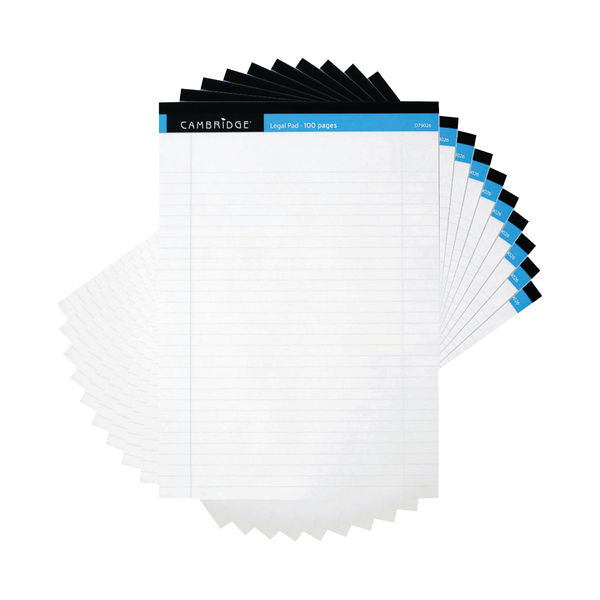 Cambridge Legal Pad 100P 70gsm A4 White (Pack of 10) 100080159 - ONE CLICK SUPPLIES