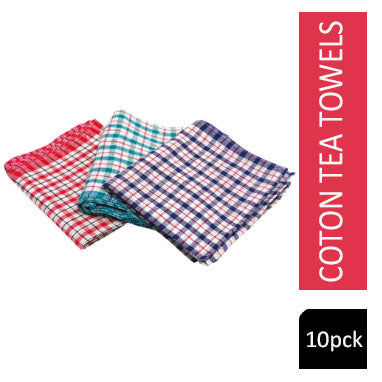 Janit-X Check Design Cotton Tea Towels 430x680mm (Pack of 10) - ONE CLICK SUPPLIES