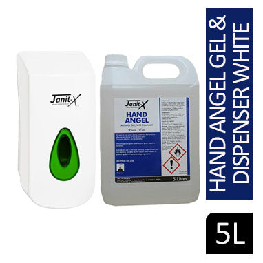 Janit-X Professional Clear Hand Angel Anti-Bacterial Alcohol Gel Sanitiser NHS Compliant 5 Litre & Janit-X 900ml Dispenser - ONE CLICK SUPPLIES