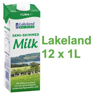 Lakeland Semi Skimmed Milk 12x1litre - ONE CLICK SUPPLIES