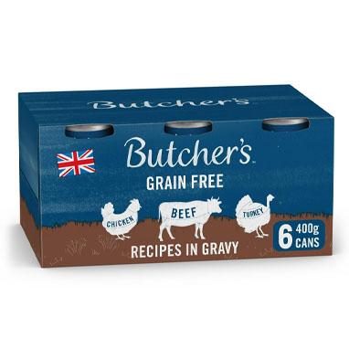 BUTCHER'S Grain Free Recipes in Gravy Wet Dog Food Tin Cans Variety pack, 9.6kg (6 x 400g) - ONE CLICK SUPPLIES