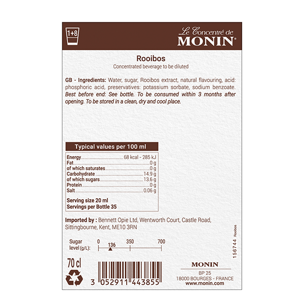 Monin Rooibos Tea Coffee & Cocktail Syrup 700ml (Glass)