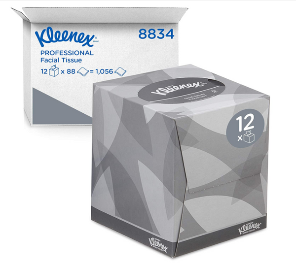 Kleenex Facial Tissue Cube 8834, 2 Ply Boxed Tissues, 12 Tissue Boxes x 88 - ONE CLICK SUPPLIES