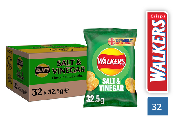Walkers Salt and Vinegar Crisps 32.5g (Pack of 32) - ONE CLICK SUPPLIES