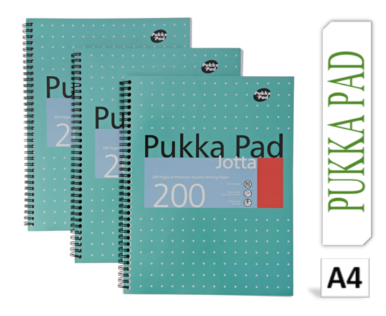 Pukka Pad Ruled Wirebound Metallic Jotta Notebook 200 Pages A4 (Pack of 3) JM018 - ONE CLICK SUPPLIES