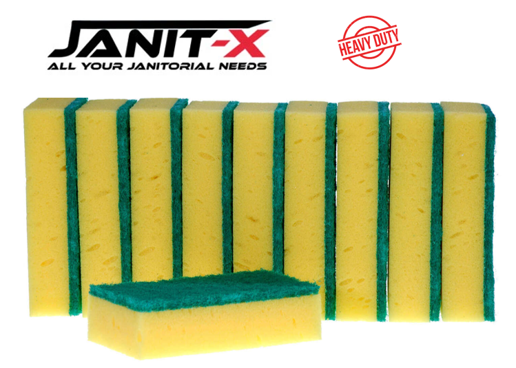 Janit-X Abrasive Sponge Back Large Green Scourers Pack 10's, {10-150 Scourers} - ONE CLICK SUPPLIES