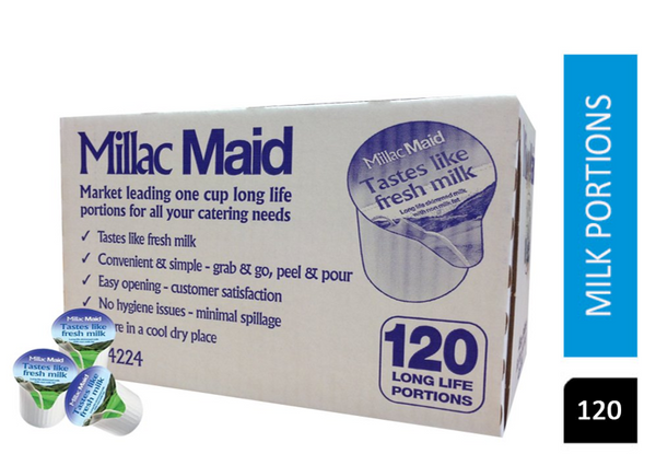 Millac Maid Whole Mini Pots - Tastes Like Fresh Milk - Long Life Skimmed Milk With Non Milk Fat - Pack of 120 - ONE CLICK SUPPLIES