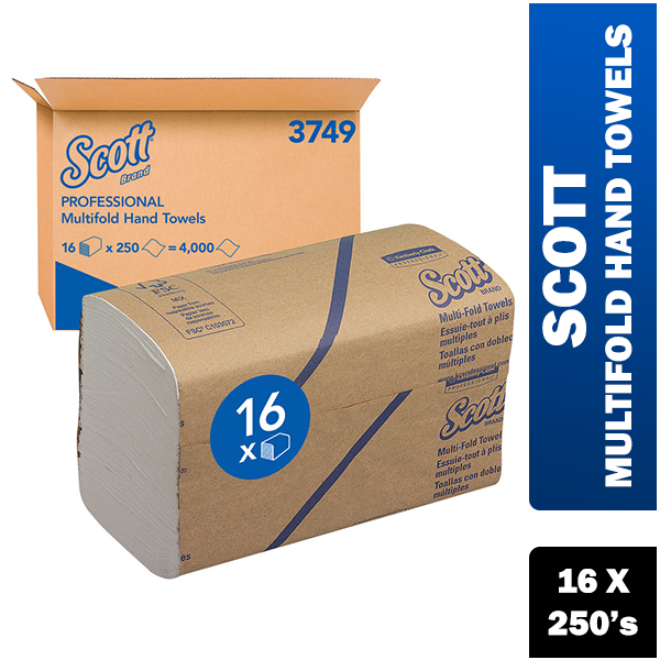 Scott Multifold Hand Towels 250 Sheet White, Pack of 16, {3749} - ONE CLICK SUPPLIES