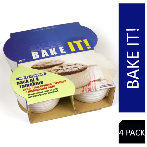 White Ceramic Ramekin Set 10cm/ 4"- Bake-It. {4 Pack} - ONE CLICK SUPPLIES