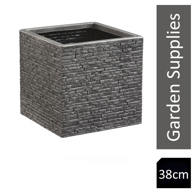Strata Slate Pewter 38cm Tall Square Planter - ONE CLICK SUPPLIES