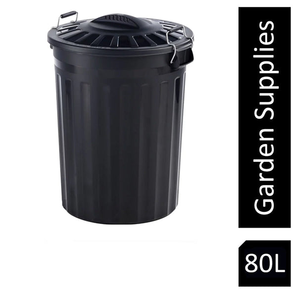 Fixtures Strata Refuse Bin with Lid and Metal Clip Handles 80 Litre (Black) - ONE CLICK SUPPLIES